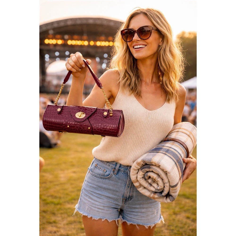 Picnic at Ascot Wine Carrier Purse Purple Burgundy Picnics BBQ Outdoor Concerts